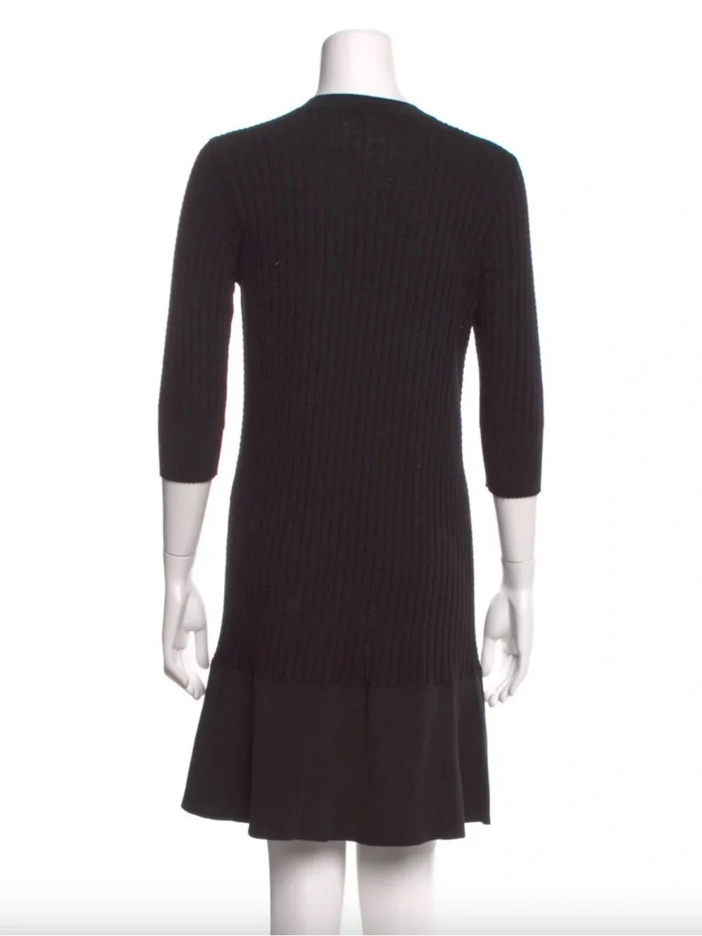 CHANEL Black Rib-Knit Mini Dress with Button Details